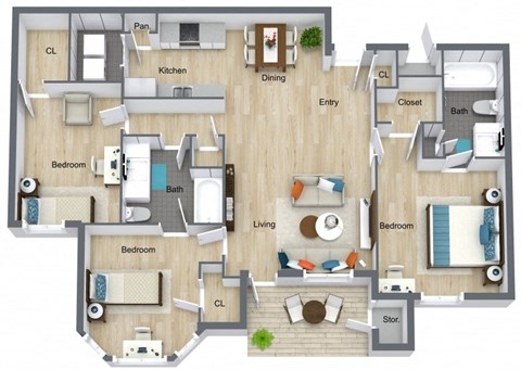 3 bedroom floor plan  the residences at
